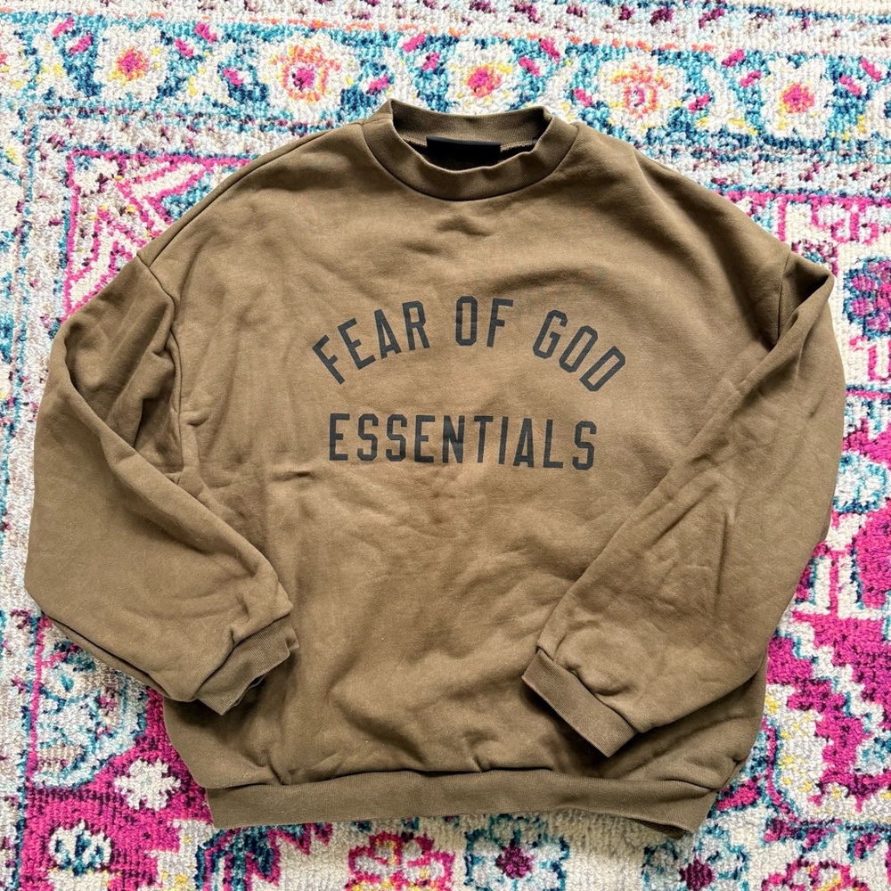 Essentials Fear Of God Crewneck Olive Sweatshirt Size Small